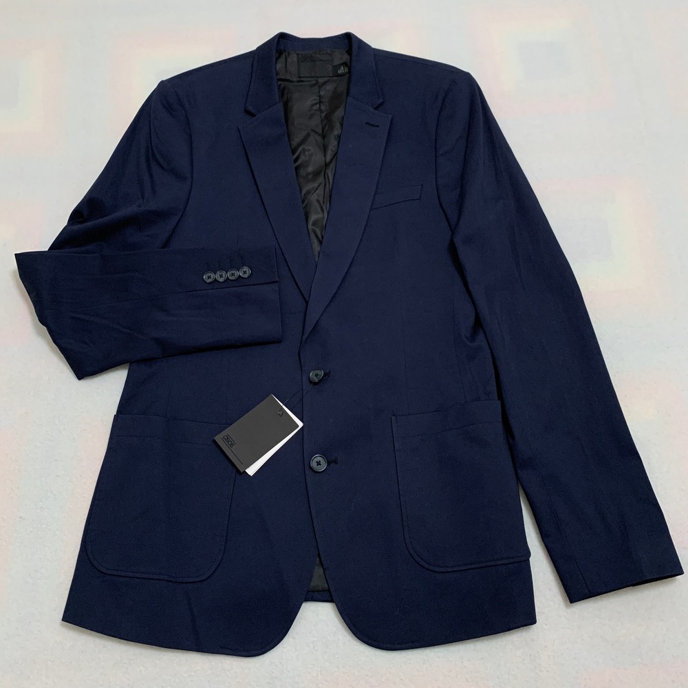 NWT ASOS Men's Navy Blue Slim Fit Blazer Jacket 40 Tall X-Long Cotton Blend - Picture 4 of 16